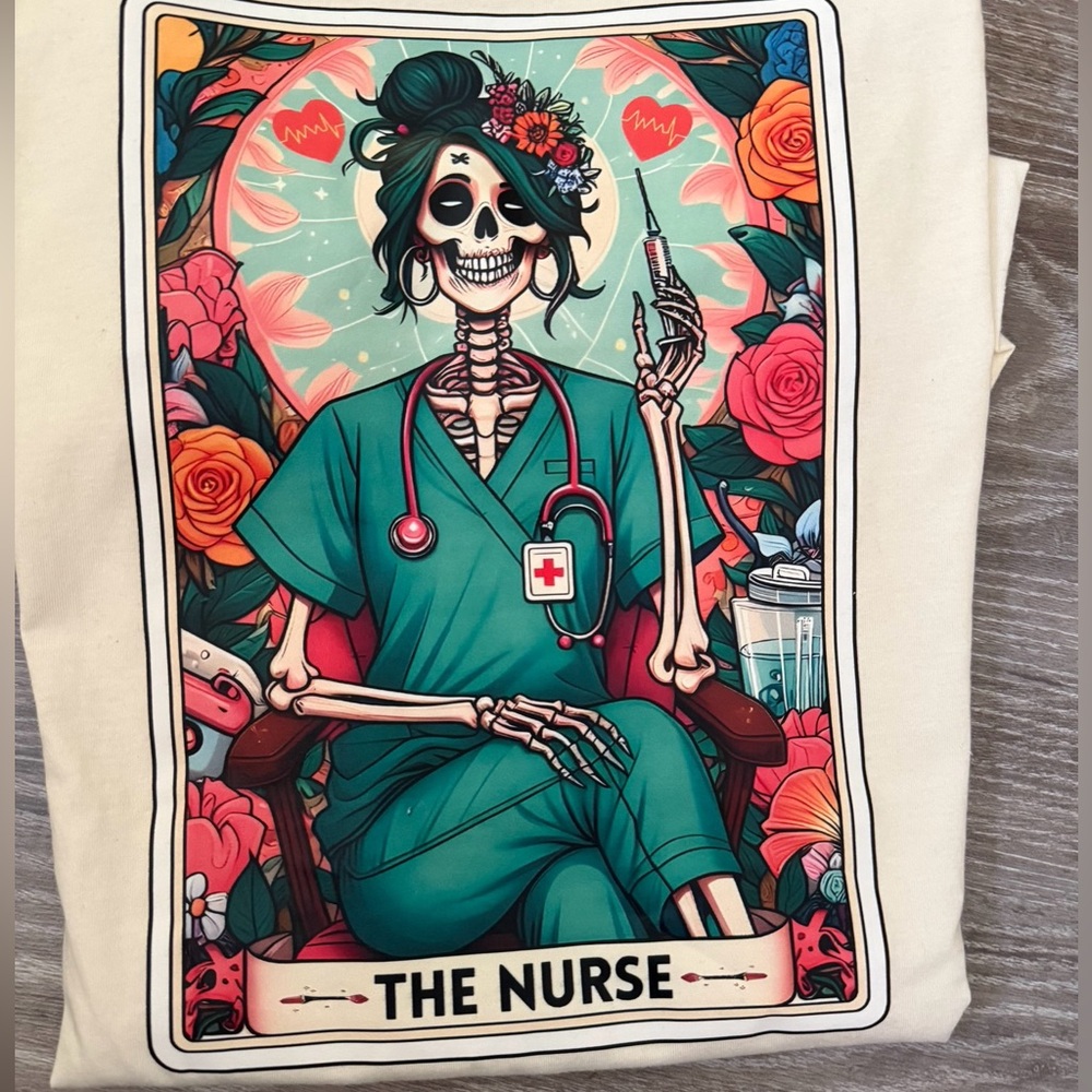 Bella Canvas Cream Tee with Colorful Skeleton Nurse Design